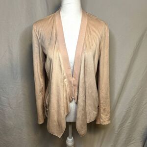 Peck & Peck Pink Suede Cardigan Sweater Open Front V Neck Womens Comfy